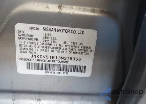 2003 Infiniti G35 Luxury Leather from USA, damaged, VIN JNKCV51E13M318355